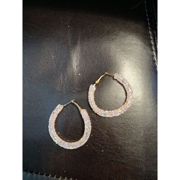 Light Pink Candy Sequin Hoop Earrings Hoops - Picture 7 of 7